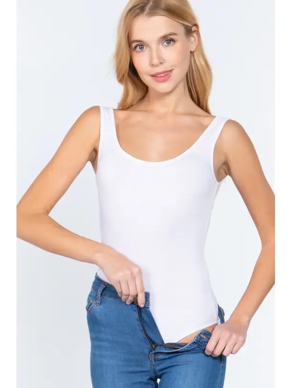 Active Basic White Scoop Neck Bodysuit